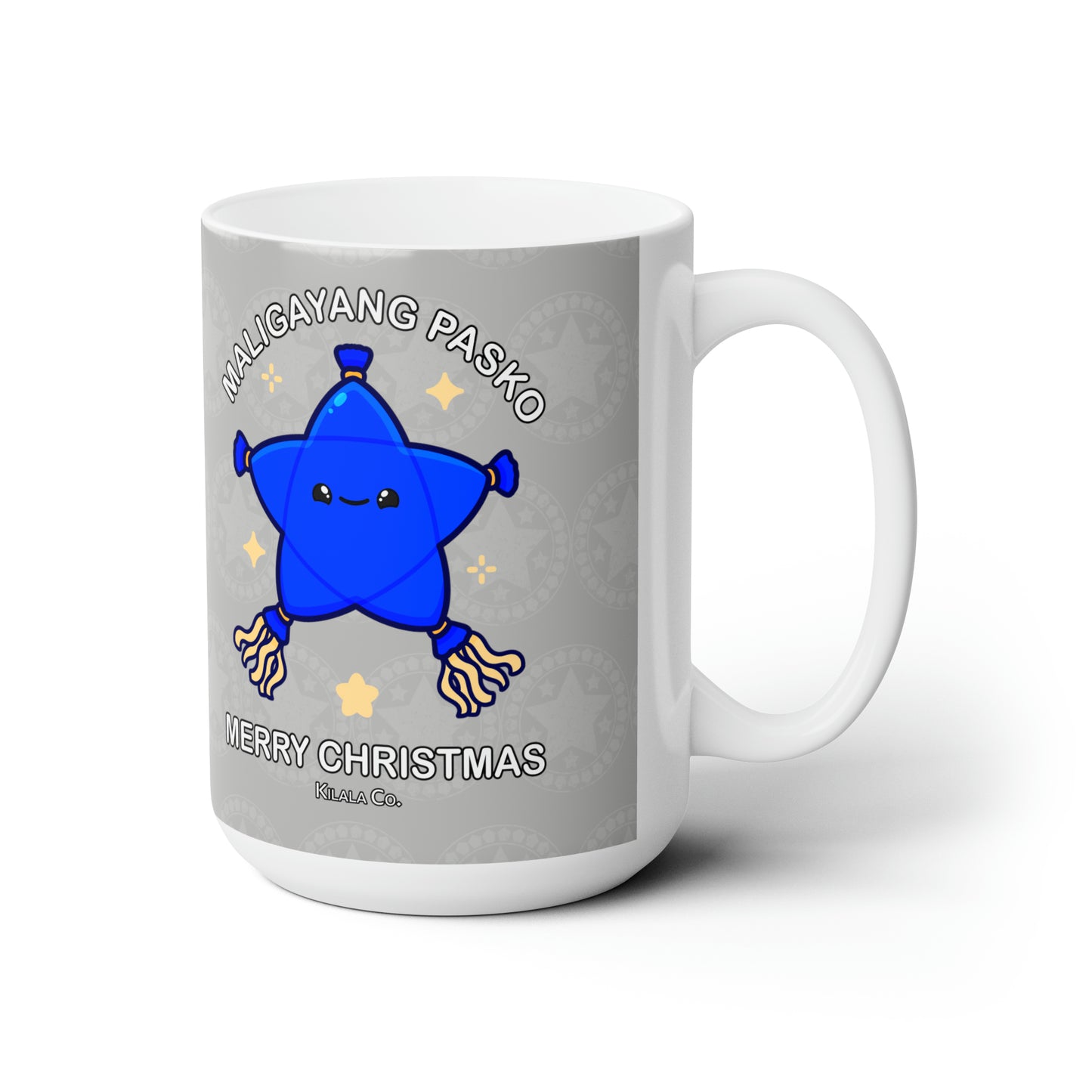 Maligayang Pasko Philippinische Weihnachtstasse aus Keramik (blauer Stern), 425 ml