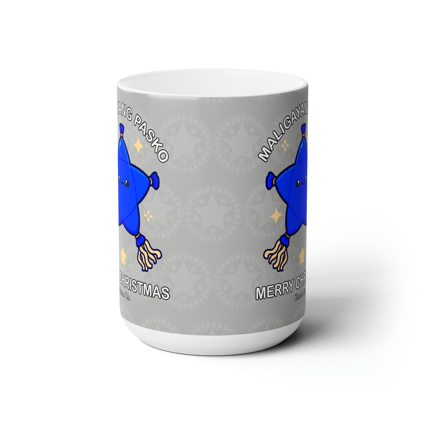 Maligayang Pasko Philippinische Weihnachtstasse aus Keramik (blauer Stern), 425 ml