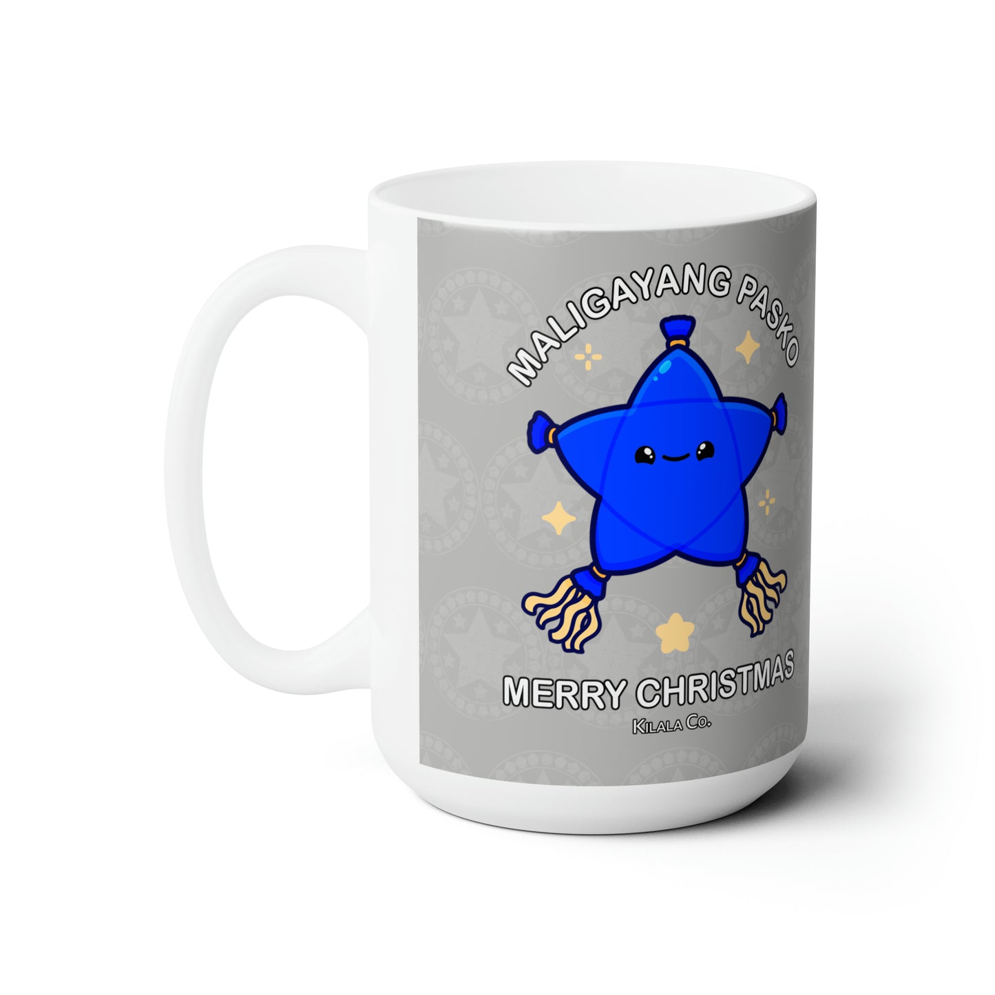 Maligayang Pasko Philippinische Weihnachtstasse aus Keramik (blauer Stern), 425 ml