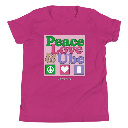 Peace, Love and Ube T-Shirt für Jugendliche, kurzärmelig